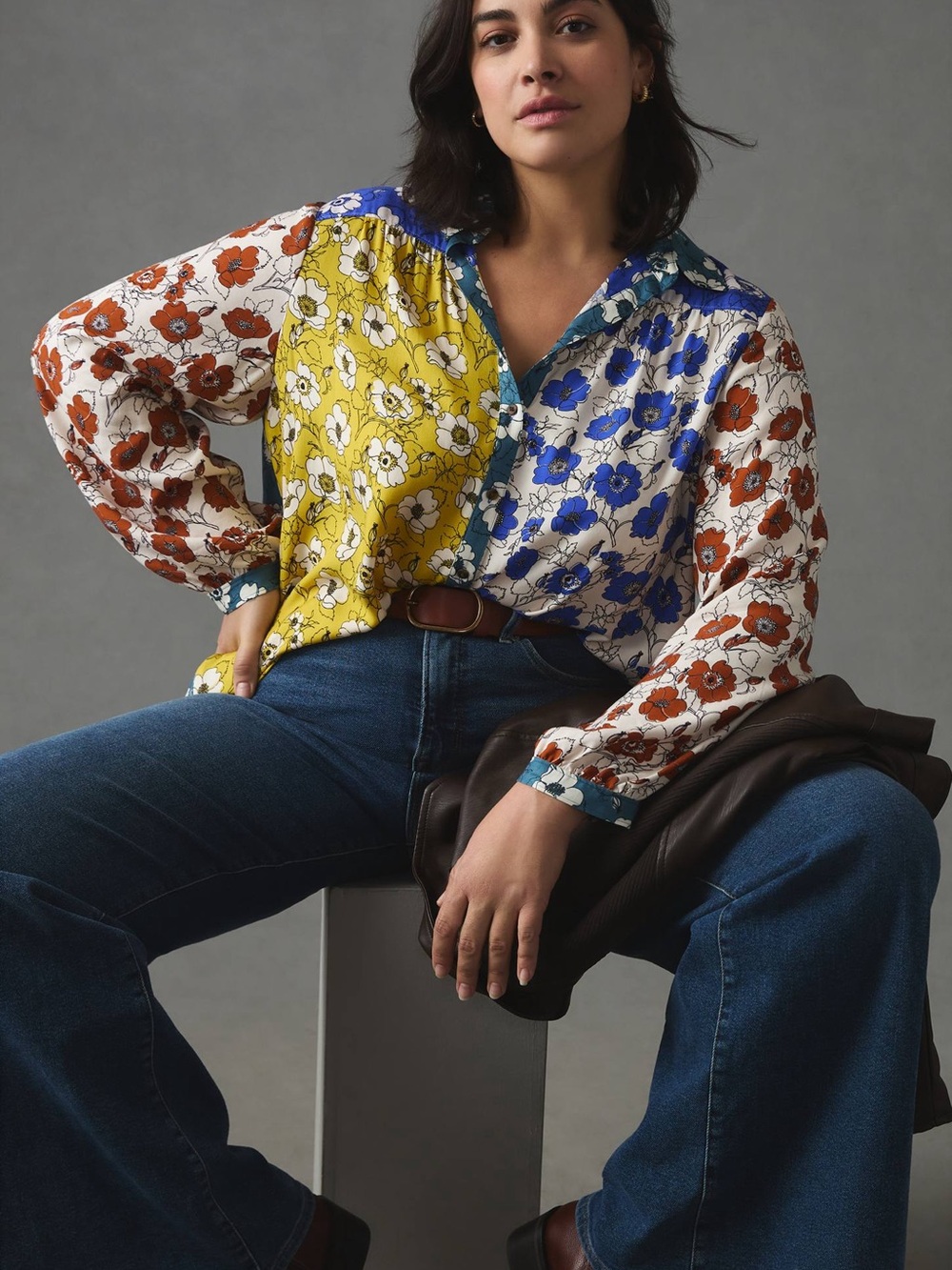 Anthropologie Maeve Paz Alida Contrast Floral Patchwork Buttondown Blouse XXSP - Picture 5 of 16
